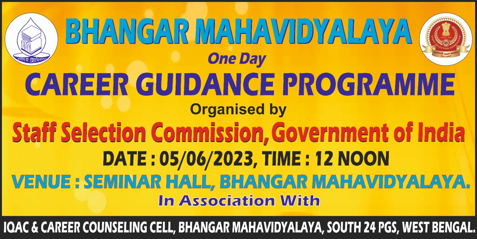 05.06.2023 ; CAREER GUIDAMCE PROGRAMME,  STAFF SELECTION COMMISSION, GOVT. OF INDIA